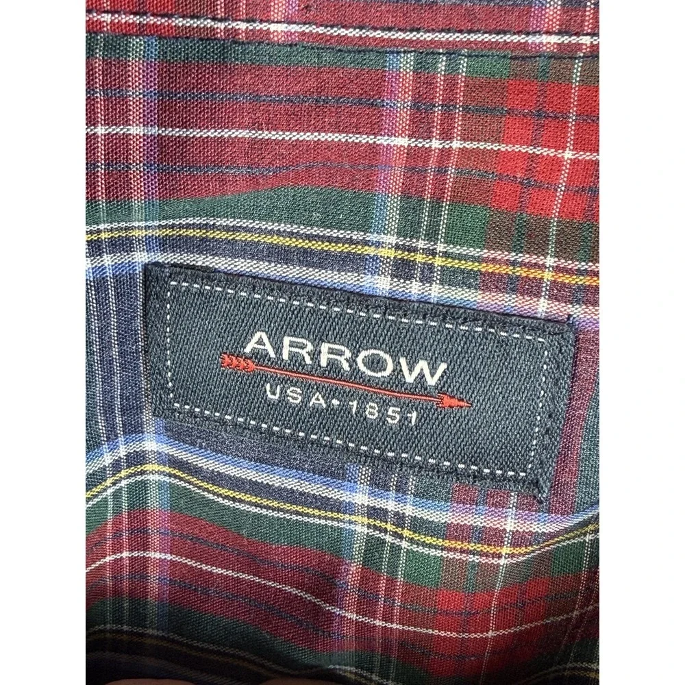 Arrow Shirt Mens Medium Blue Red Plaid Button Down Long Sleeve Cotton Blend‎
